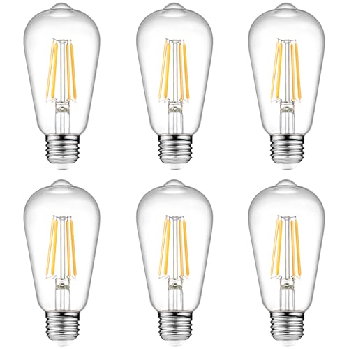 Ascher Vintage LED Edison Bulbs 6W, Equivalent 60W Incandescent, Non-Dimmable, Warm White 2700K...