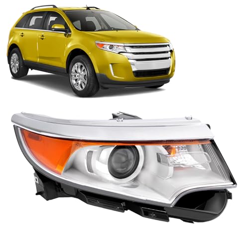 KUAFU Right Headlight Compatible with 2011-2014 Ford Edge Replacement for BT4Z13008A FO2503291 Headlamp w/Bulb Passenger Side Clear Lens + Chrome Housing Plastic