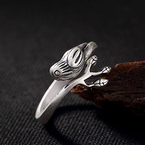 Bague ajustable rétro femmes en argent S925 oiseau bijou ouvert unique