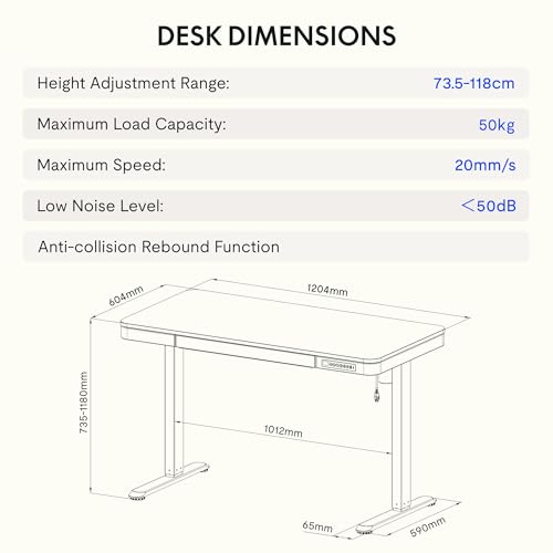 Höhenverstellbarer Schreibtisch mit LED-Höhenanzeige und USB-Anschluss