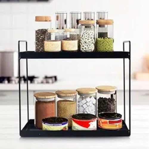 Image of Niyara Iron Metal Heavy Duty Stand 2-Tier multistorage /Multipurpose Standing Rack, Bathroom Countertop Storage Shelf Cosmetic Organizer Holder Kitchen Spice Rack, (Square Black)
