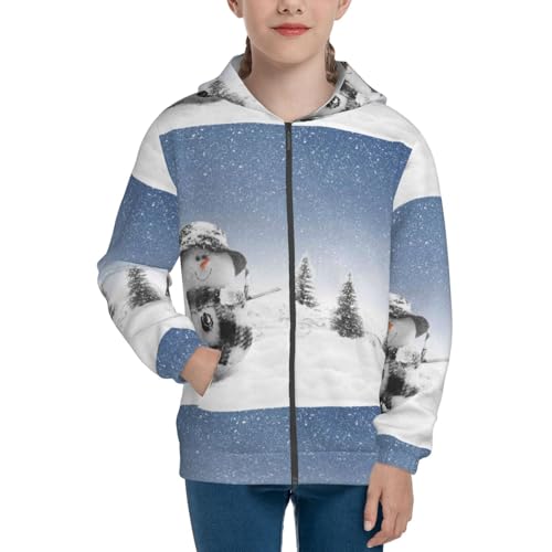 Snowman And Christmas Tree Kids Pullover Hoodies Boys Zip Up Sweatshirts Girls Athletic Clothes with Pocket3