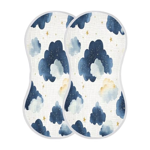 Watercolor Clouds Burp Cloths Cotton Baby Washcloths,Large 22x11in Burping Cloth Absorbent and Soft for Newborn Baby Boys and Girls,2 Pack2