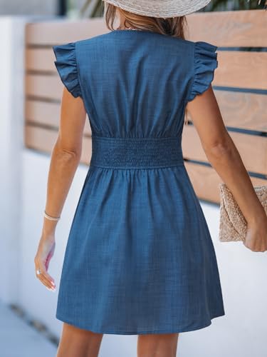Image of CUPSHE Women's Striped Summer Dresses V Neck Casual Mini Dress Flutter Sleeve Ruffle Button Sundresses