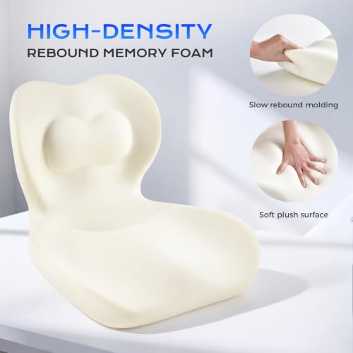 Image of Coverado Car Seat Cushion and Lumbar Support Pillow One Piece, Memory Foam Ergonomic Back Support Driving Seat Cushion for Back Pain, Non-Slip Washable Cushion for Car, Driver, Office