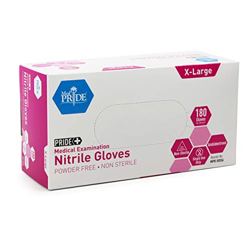 Medpride Medical Examination Nitrile Gloves| X-Large Box of 180| Blue, Latex/Powder-Free, Non-Sterile Exam Gloves| Professional Grade for Hospitals, Law Enforcement, Tattoo Artists, First Response