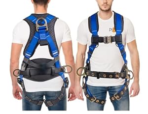 Palmer Safety Full Body Harness with 5 Point Adjustment, Back Padded, QCB Chest, Back/Side D-Rings, and Positioning Belt - Meets or Exceeds ANSI Z359.11-2014. A10.32-2012, Blue - LG