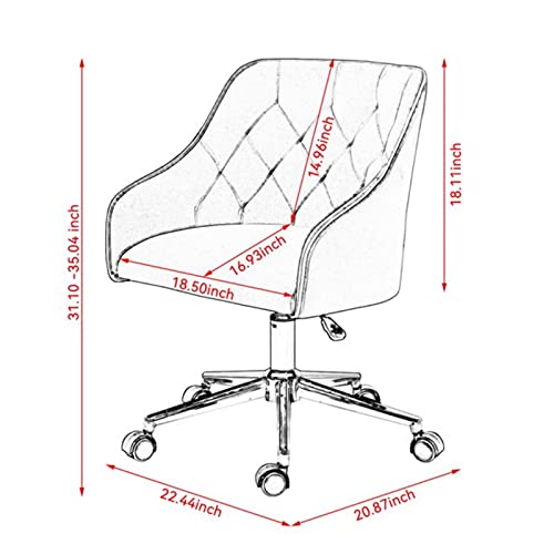 Vanspace Home Office Desk Chair Velvet Vanity Chair For Makeup Mid-Back Task Chair Computer Desk Chair Adjustable Low Back Rolling Chair For Bedroom Vanity Room Grey #TOP2