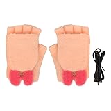 SIWOTED Manoplas calefactoras de 5 V Fuente de alimentación USB con Cubierta Plegable para Dedos Lindos Guantes calefactables eléctricos de Punto para Montar en Invierno (Rosa)