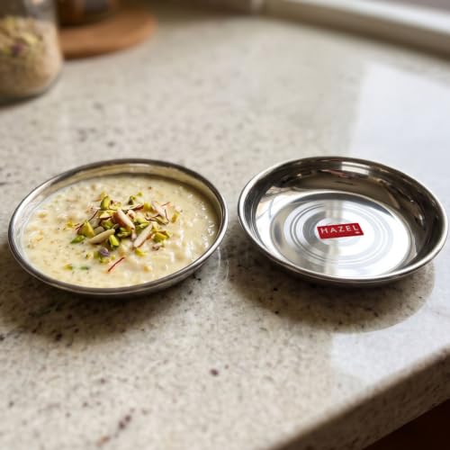 Image of HAZEL 100ml Stainless Steel Halwa Plates Set of 2 for Sweets & Snacks