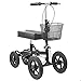 Clevr Quad All Terrain Foldable Medical Steerable Knee Walker Scooter, Black, Walking Aid Roller for Foot Injuries, Height Adjustable Crutch Alternative, Deluxe Brake System & Basket