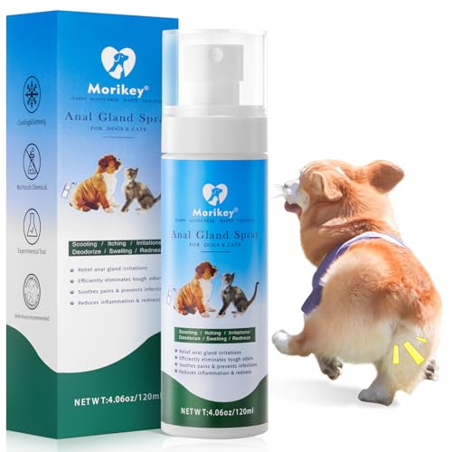 Morikey Anal Gland Spray for Dogs & Cats Fast Relieves Anal Gland Irritations&Itching Stops Scooting Odor Elimination Anti Itch Dog Spray Safe for All Animals - 4.06 Fl Oz