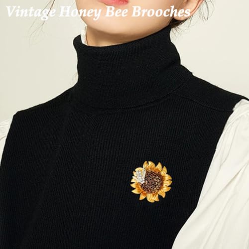 Image of Vintage Crystal Honey Bee Brooches for Women,Sparkly Rhinestone Insect Bee Brooches Charm Faux Pearl Yellow Sun Flower Honeybee Lapel Pins Dress Suit Shirt Prom Party Jewelry