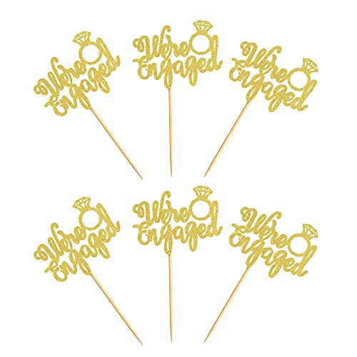 Ercadio 24 Pack We're Engaged Cupcake Topper Glitter Bridal Shower Cupcake Picks Wedding Engagement Theme Party Cake Decorations Supplies Gold #TOP2