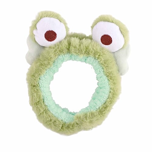 BORDSTRACT かわいいカエルのぬいぐるみヘッドバンド、メイクアップヘアヘアフープ、ソフト弾性ヘアフープ、ハート耳付き、女性用、ガールズ(ヘアバンド)