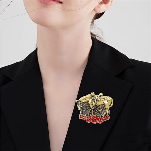 Image of Dreuyet Horse Brooch Pin Horse Racing Suit Lapel Pin for Women Men Rhinestone Antique Gold Horse Animal Brooch Clothing Outfits Accessory Jewelry