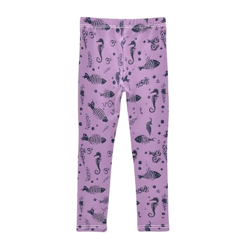 Seahorse Fish Bone Girls Leggings Ultra Soft Compression Yoga Gym Pants for Kids 4-10T2