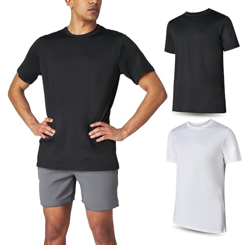 Men’s Athletic Short Sleeve Gym Workout T-Shirts 2 Pack Mens Dry Fit Tees Moisture Wicking Crew Neck Running T Shirt for Men