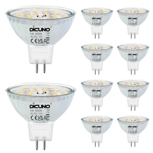 DiCUNO GU5.3 LED Lampen 5W, 12V MR16 Reflektor, Ersetzt 50W Halogen Spots,...