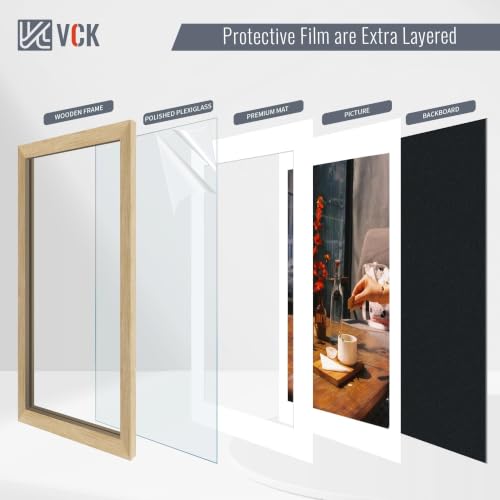 Image of VCK 16x24 Picture Frame 5 Pack, Oak Wood, 12x18 Mat, for Wall Art