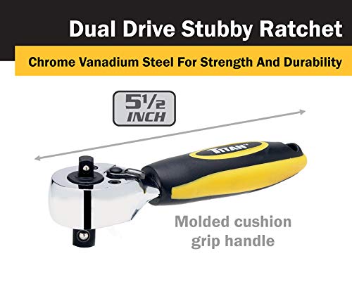 Titan 11050 1/4-Inch And 3/8-Inch Dual Drive X 5-1/2-Inch 72-Tooth Dual Head Stubby Ratchet #TOP1