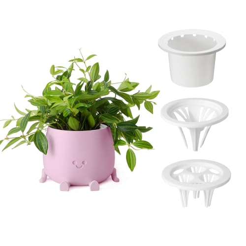 Image of TOPOLA 5.2 Inch Hydroponic Happy Face Planter with 3 Interchangeable Grow Baskets, Water Culture Pot for Pothos, Lucky Bamboo & Plant Propagation, Decorative Desktop Planter for Home & Office, Sakura