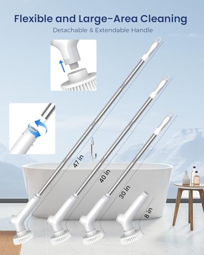 Image of Electric Spin Scrubber, VEWIOR Cordless Shower Cleaning Brush for Bathroom, Power Scrubber with 2 Adjustable Speeds and 3 Replaceable Brush Heads for Floor Bathroom Kitchen Window