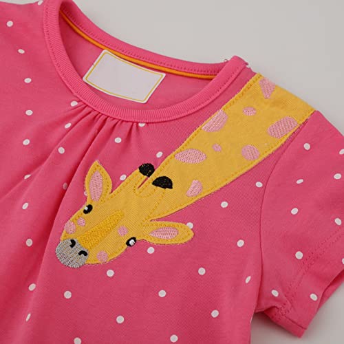 Hileelang Toddler Girls Short Sleeve Dress Cotton Casual Pink Dot Appliques Summer Spring Easter Playwear Basic Shirt Jersey Dresses 3T #TOP3