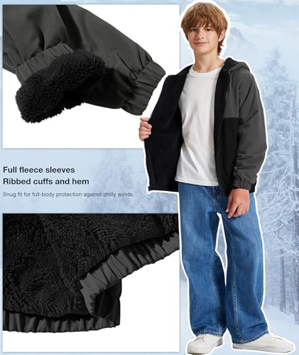 Image of ZITY Boys Fleece Jacket Sherpa Lined Hoodie Zip Up Sweatshirts Windproof Outerwear Warm Autumn Winter Coat 6-15 Years