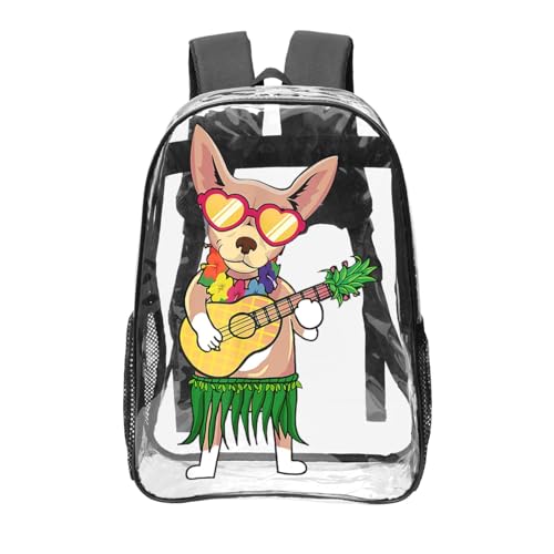 Chihuahua Ukulele Summer Clear Backpack - Lightweight Transparent Backpack For Security, Sports & Travel