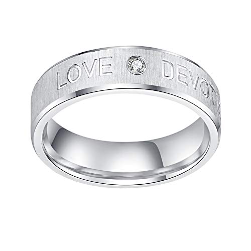 Unisex 6mm Comfort Fit Sterling Silver Simulated Diamond Wedding Ring LOVE DEVOTION Engraving3