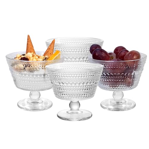 DNIENKGE Glass Dessert Bowls Breakfast Cups,Dessert cups Set of 4, 9oz Glass Ice Cream Sundae Cups?Glass Dessert Bowls, For oats?Ice Cream, Milk, Sorbet, Yogurt (4PCS)
