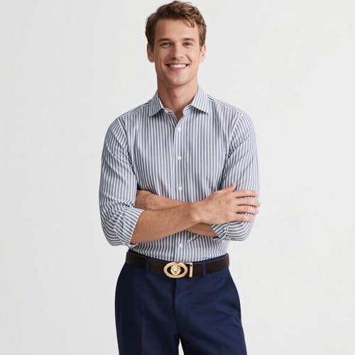 Image of Aurolran Men&Womens Leather Dress Belt Business Automatic Buckle Belt Color-Black Silver Gold