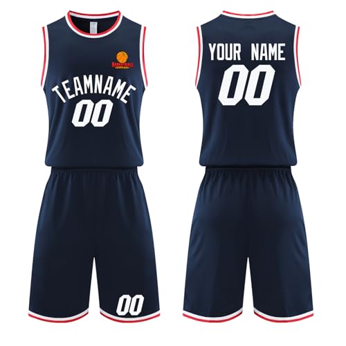 WEANGCW8238JIAN Ropa de baloncesto personalizada, uniforme de baloncesto, camisetas de baloncesto para jóvenes y adultos, secado rápido, transpirable, personalizado, azul marino, 75-54