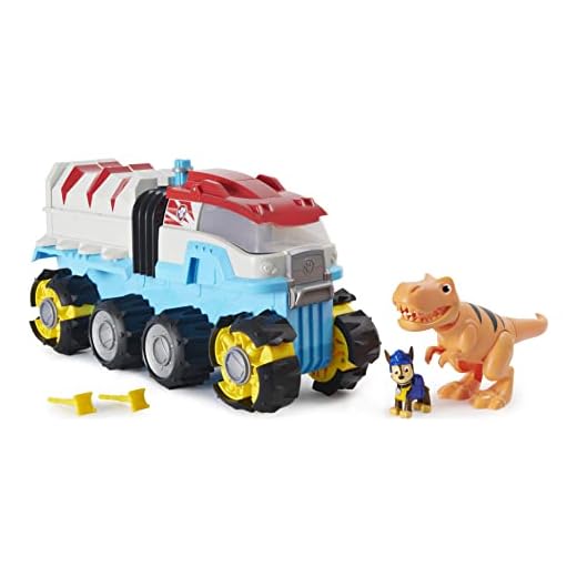Paw Patrol, Dino Rescue Dino Patroller Motorized Team Vehicle with Exclusive Chase and T. Rex Figures