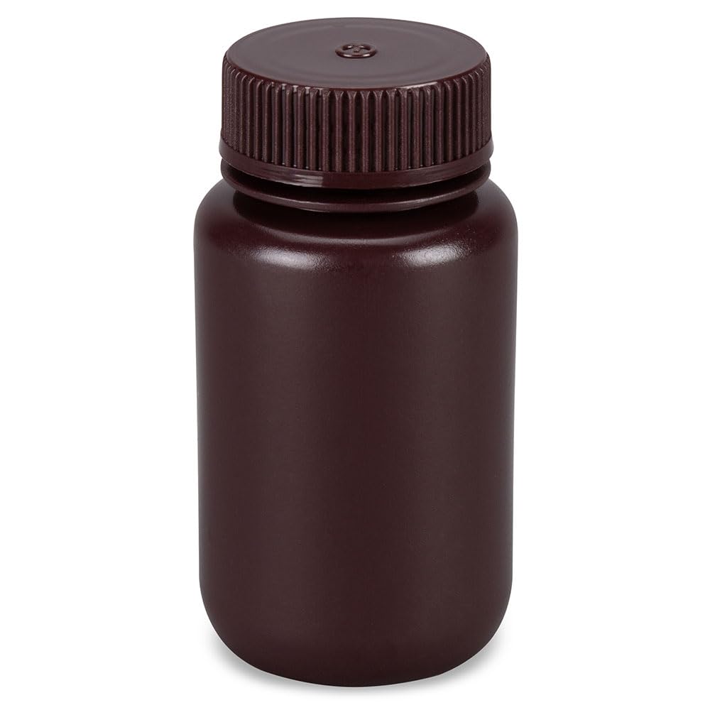 Globe Scientific, Diamond Essentials Bottle, Wide Mouth, Round, Amber HDPE with Amber PP Closure, 125mL, Bulk Packed with Bottles and Caps Bagged Separately, 500/Case, 7510125AMBKS