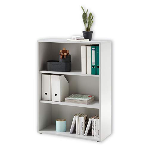 Stella Trading PRONTO Aktenregal, lichtgrau - Kleines Standregal mit 3 offenen Fächern - Modernes Büromöbel Komplettset - 80 x 111 x 35 cm (B/H/T)