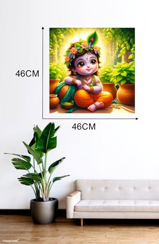 Image of Techgifti Baby Krishna Back Side Gamla Matki Wall Poster for Pooja Room, Office, Kids Room (Size- 46CM X 46CM)