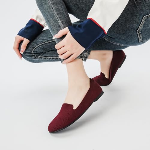 Image of Veittes Women's Wide Width Flats Shoes,Comfortable Breathable Casual Slip on Round-Toe Knitted Dressy Ballet Flats