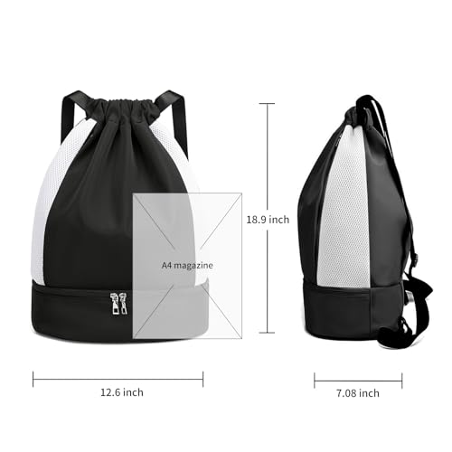 Large Drawstring Backpack Sports Gym Sackpack Basketball Bag String Bag Cinch Beach Swim Bag for Women Men,Black2