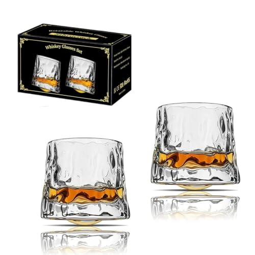 Sthrucrack Vasos de Whisky Giratorios de Descompresión - Juego Old Fashioned de 2 Cristalería Estilo Bar para Bourbon Whisky Escocés Ron (Paquete de 2 Textura Martillo, 300ml(10oz))
