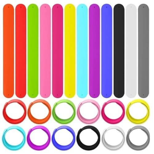 Slap Bracelets Bulk 30PC Flexible Self-Rolling Wristwear Soft Clap Circle Belt Arm Leg Silicone Wristband Party Child Toy Gift Bracele(Black)