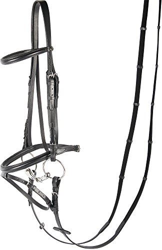 Bridon noir et bronze en cuir supérieur pour le confort et l'élégance de votre cheval en reprise