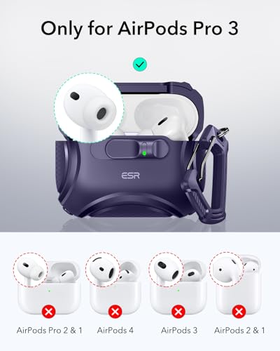 Image of ESR for AirPods Pro 3 Case (2025), Compatible with Airpods Pro 3rd Generation Case (USB-C Cable), Effortless MagSafe, Drop-Proof Lock, Easy Open, Cyber Series, Purple