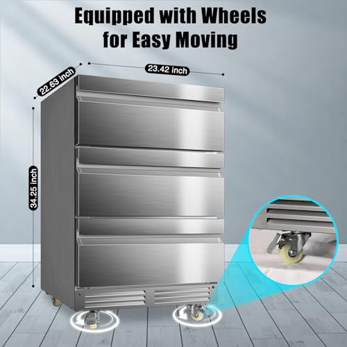 Image of 24 Inch Upgraded Three-Drawer Beverage Fridge, Weather Proof Outdoor Stainless Steel Beverage Refrigerator, Under Counter Built-in Beverage Cooler for Home & Commercial Use
