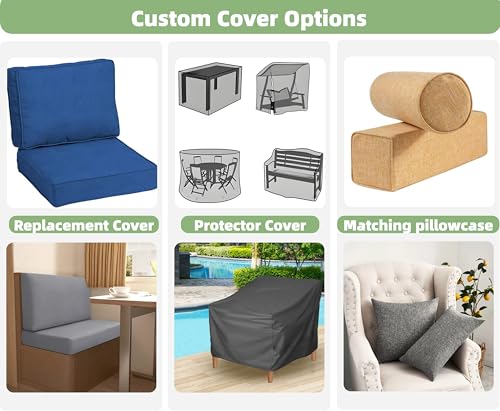SINCERE Custom Cushion Covers with Zipper, Bespoke Waterproof Patio Cushion Cover Indoor/Outdoor, Non-Slip Cut to Size Cover Replacement for Sofa Couch Chair Pad, Shaped Deep Seating Pillow Protector