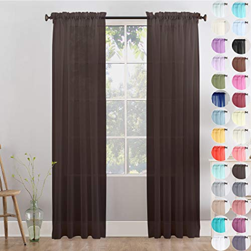 Megachest a pair of slot top voile curtains (Dark Brown, 56" wideX118 drop 2 Panels), W 56" x L 118" (2 Panels) - Image 2