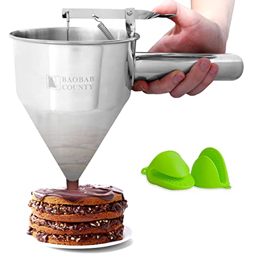 BAOBAB COUNTY Pancake Batter Dispenser for Thick Batter - 1200ml, 5 cup Pancake Dispenser for Batter - Heavy Duty Stainless Steel Funnel Cake Dispenser