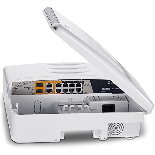 Cqenpr 12 Port Full Gigabit Outdoor Poe Switch, IEEE802.3af/at/bt, All-in-One Box, 60W PoE++, 120W High Power Output, Play & Plug, Fan Unmanaged, AI Watchdog. (12 Port All-in-one)