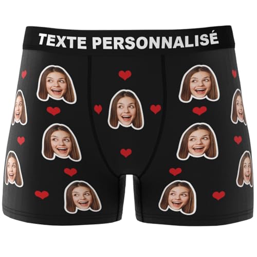 VEELU Calecon Personnalise Homme Cadeau Personnalisé - Boxer Caleçon Personnalisé avec Photo Drôles Visage - Idee Cadeau Homme pour Saint-Valentin Anniversaire Couple Petit Ami